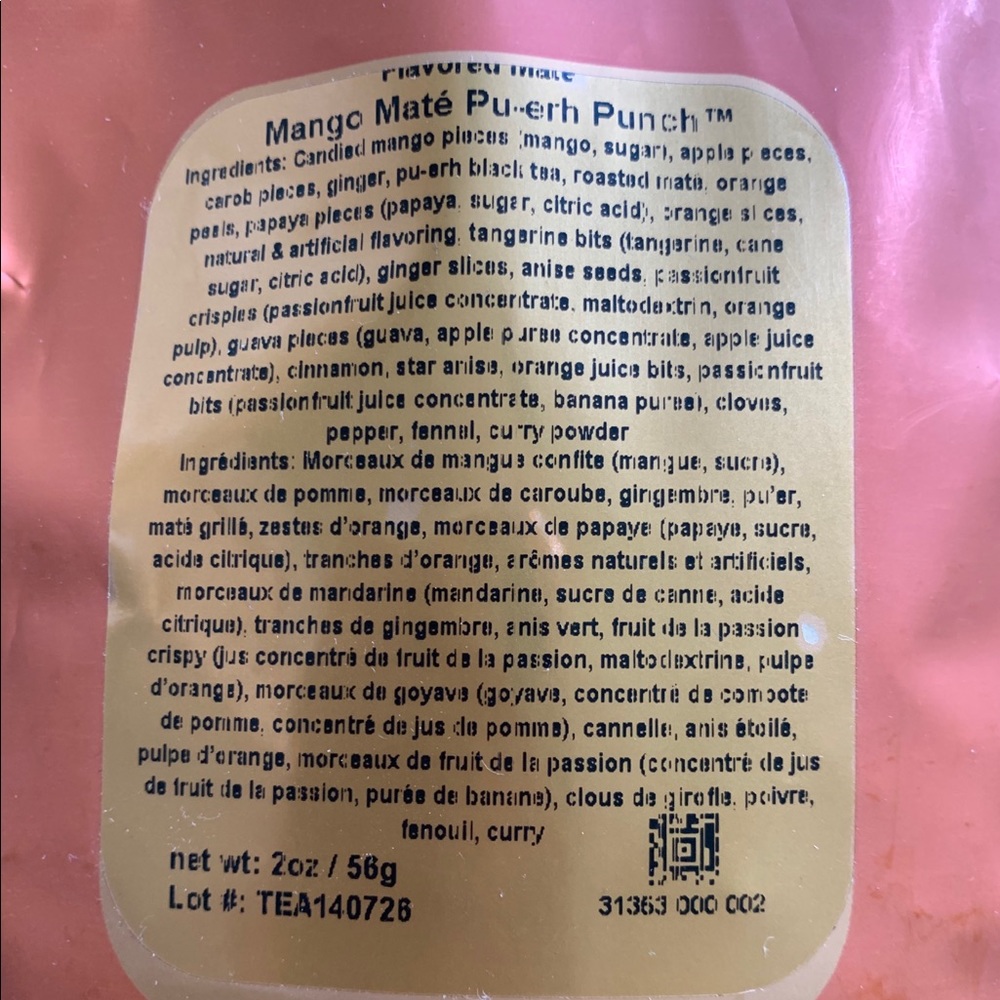 NEW TEAVANA Mango Mate' Pu-erh Punch 2 oz. - rare - Picture 2 of 4